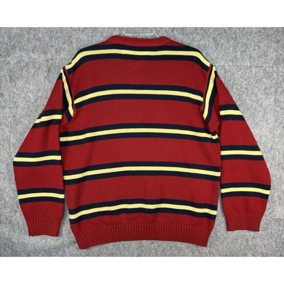 Tommy Hilfiger Men's XXL Red Sweater 100% Cotton Classic Casual Striped Heavy - Picture 2 of 7